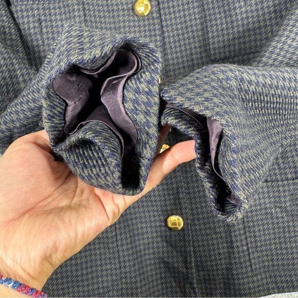 Vintage Devonshire Cream Gold Buttons Wool Houndstooth Boxy Blazer Size 14 - Picture 9 of 16